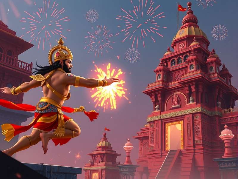 Hanuman's Epic Triumph gameplay screenshot showing Hanuman using his powers